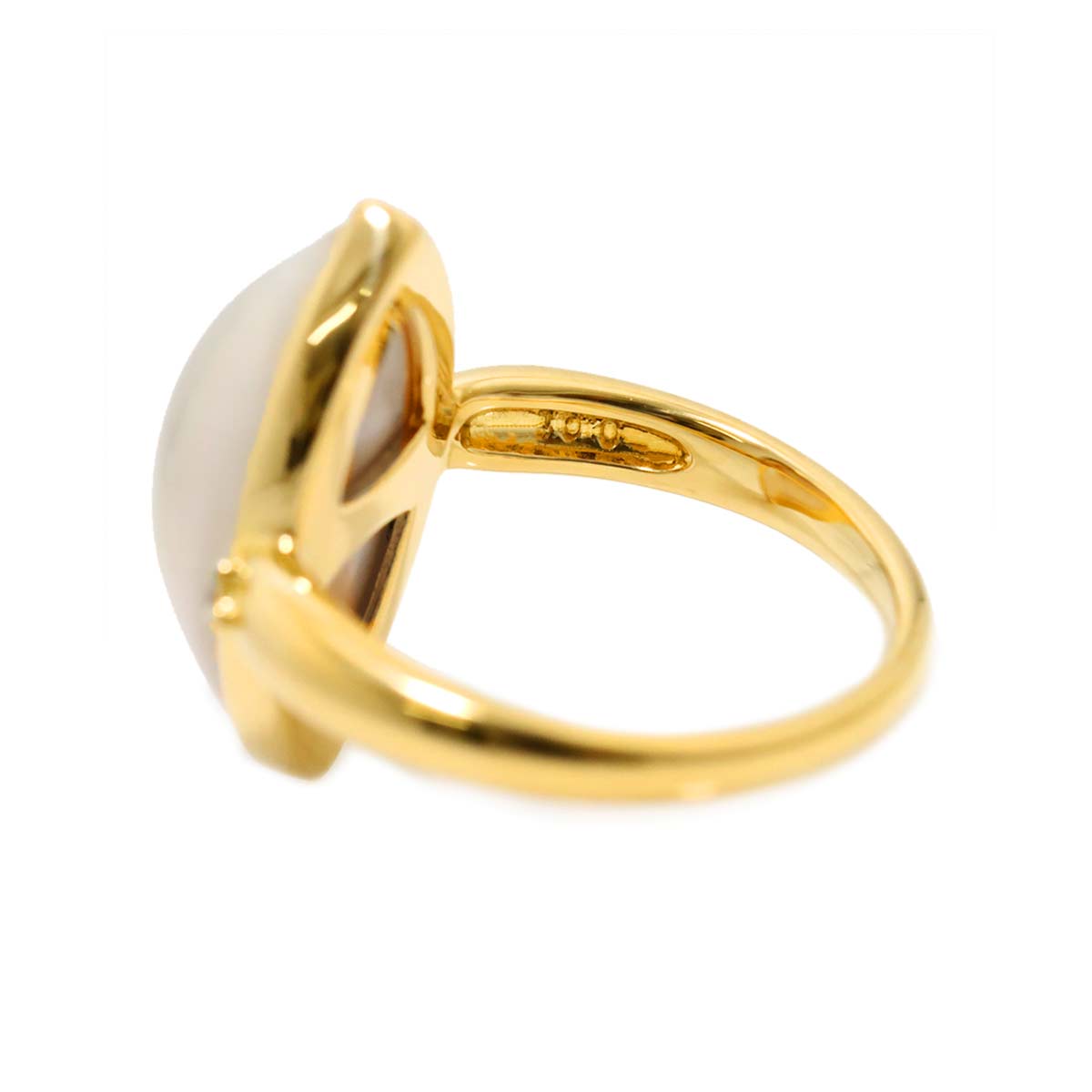 Mabe Pearl Diamond Ring 18K YG 750 5.5-5.75(US)