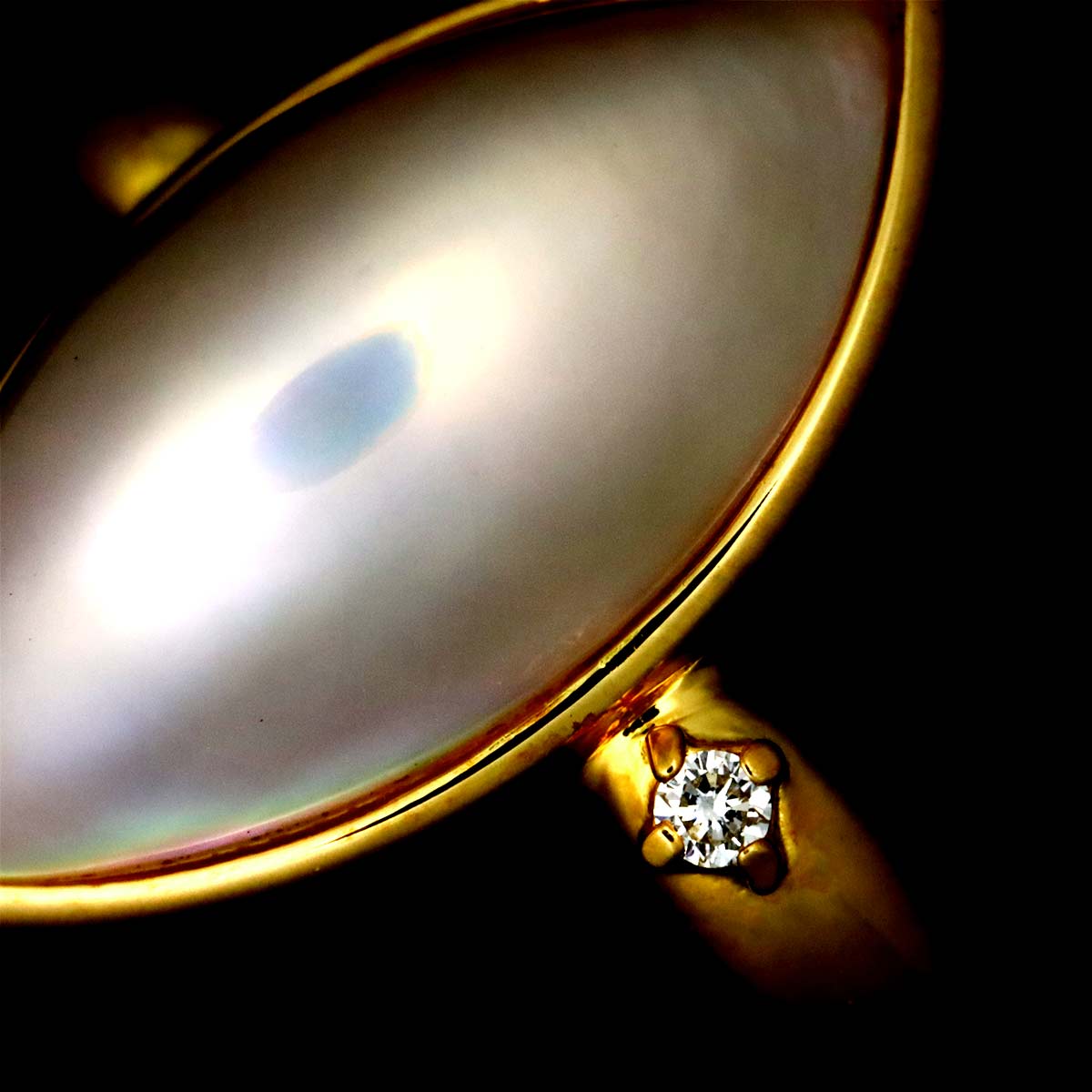 Mabe Pearl Diamond Ring 18K YG 750 5.5-5.75(US)