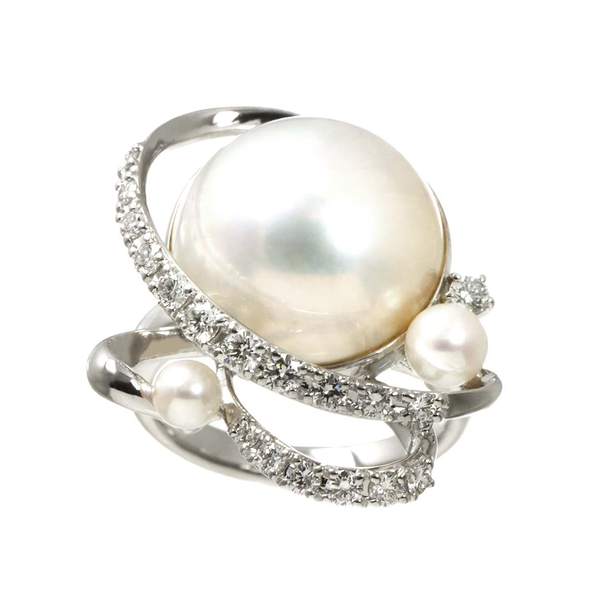 TASAKI Mabe Pearl Akoya Pearl Diamond 0.54ct Ring 18K WG 6.25-6.5