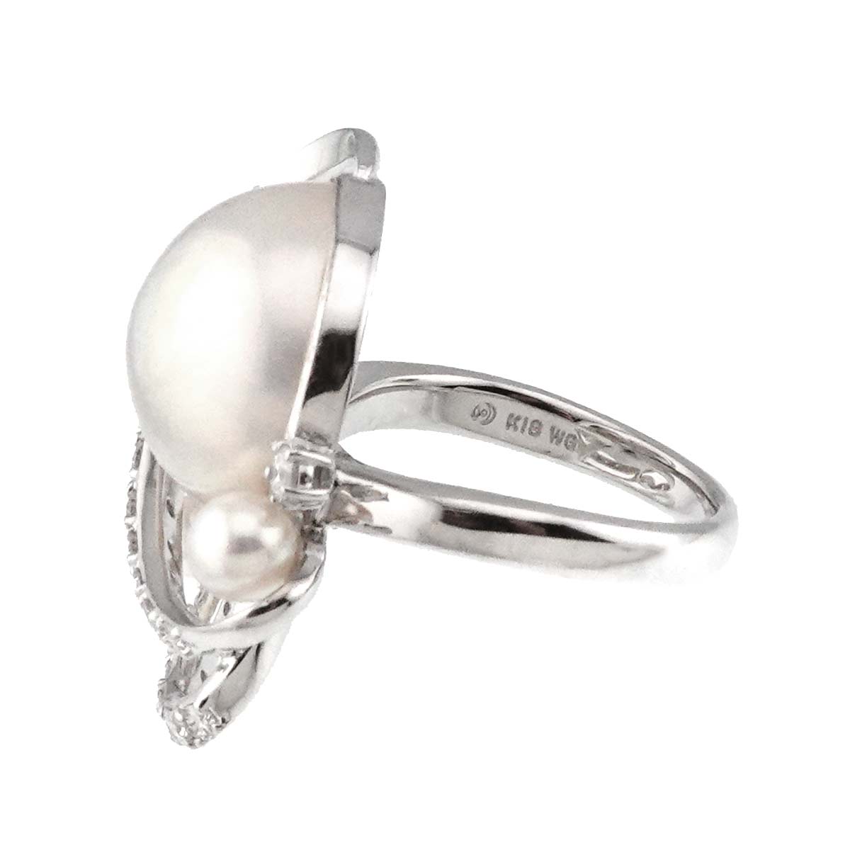 TASAKI Mabe Pearl Akoya Pearl Diamond 0.54ct Ring 18K WG 6.25-6.5