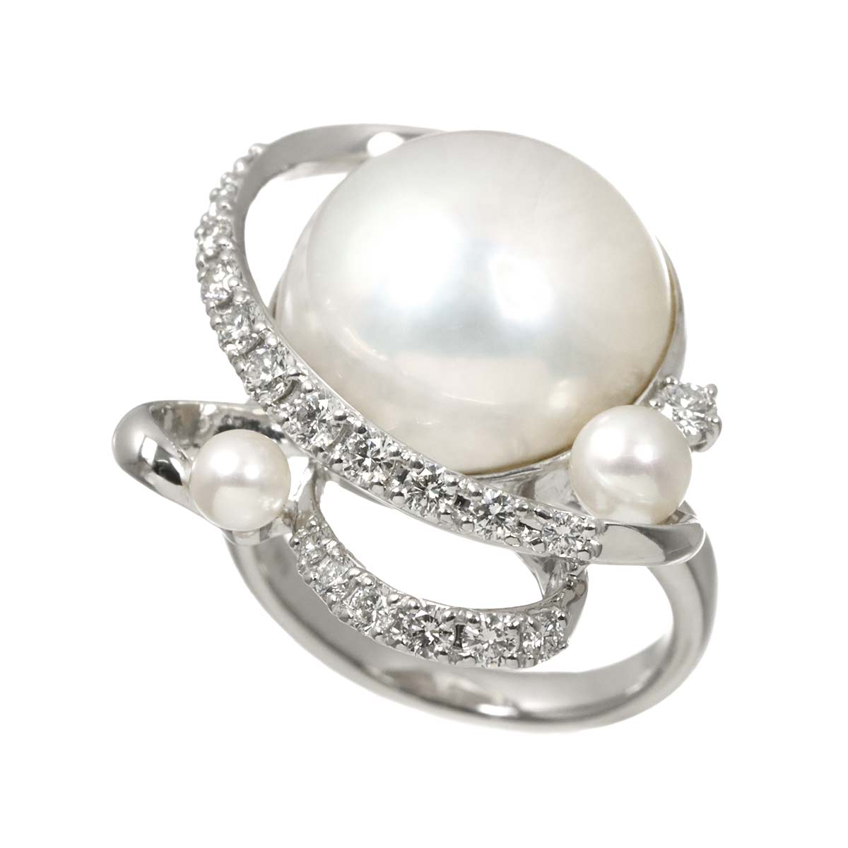 TASAKI Mabe Pearl Akoya Pearl Diamond 0.54ct Ring 18K WG 6.25-6.5