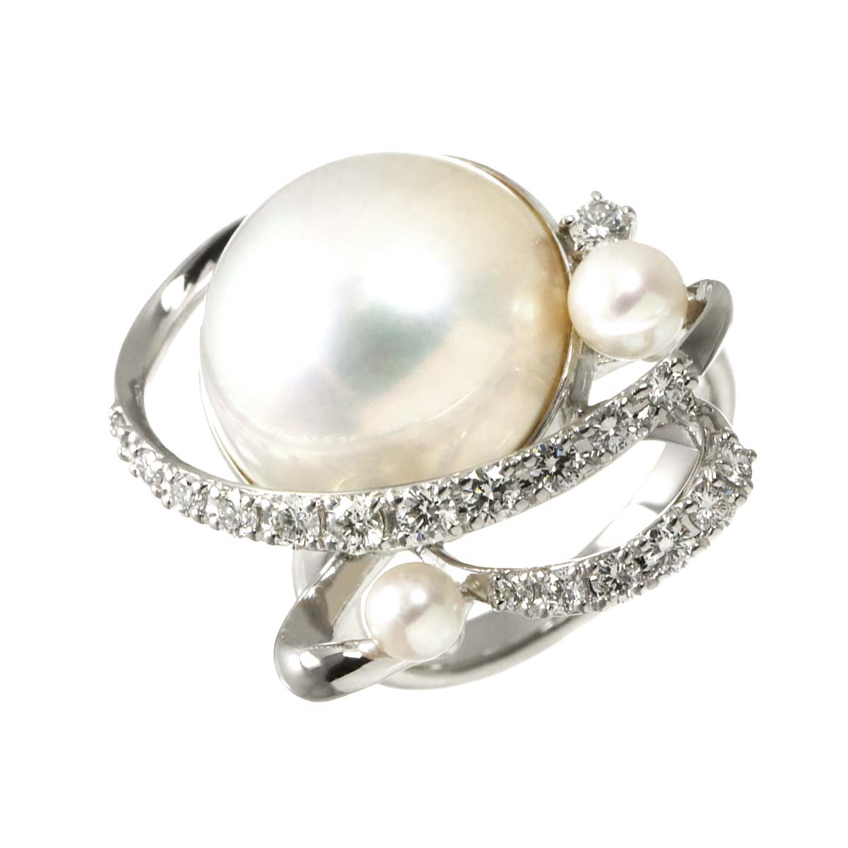 TASAKI Mabe Pearl Akoya Pearl Diamond 0.54ct Ring 18K WG 6.25-6.5