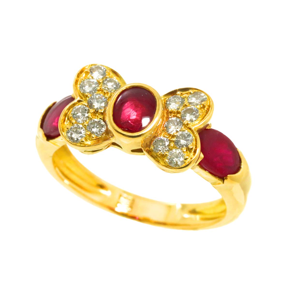 Ruby Diamond Ring 18K Yellow Gold 750 size6.25-6.5(US)