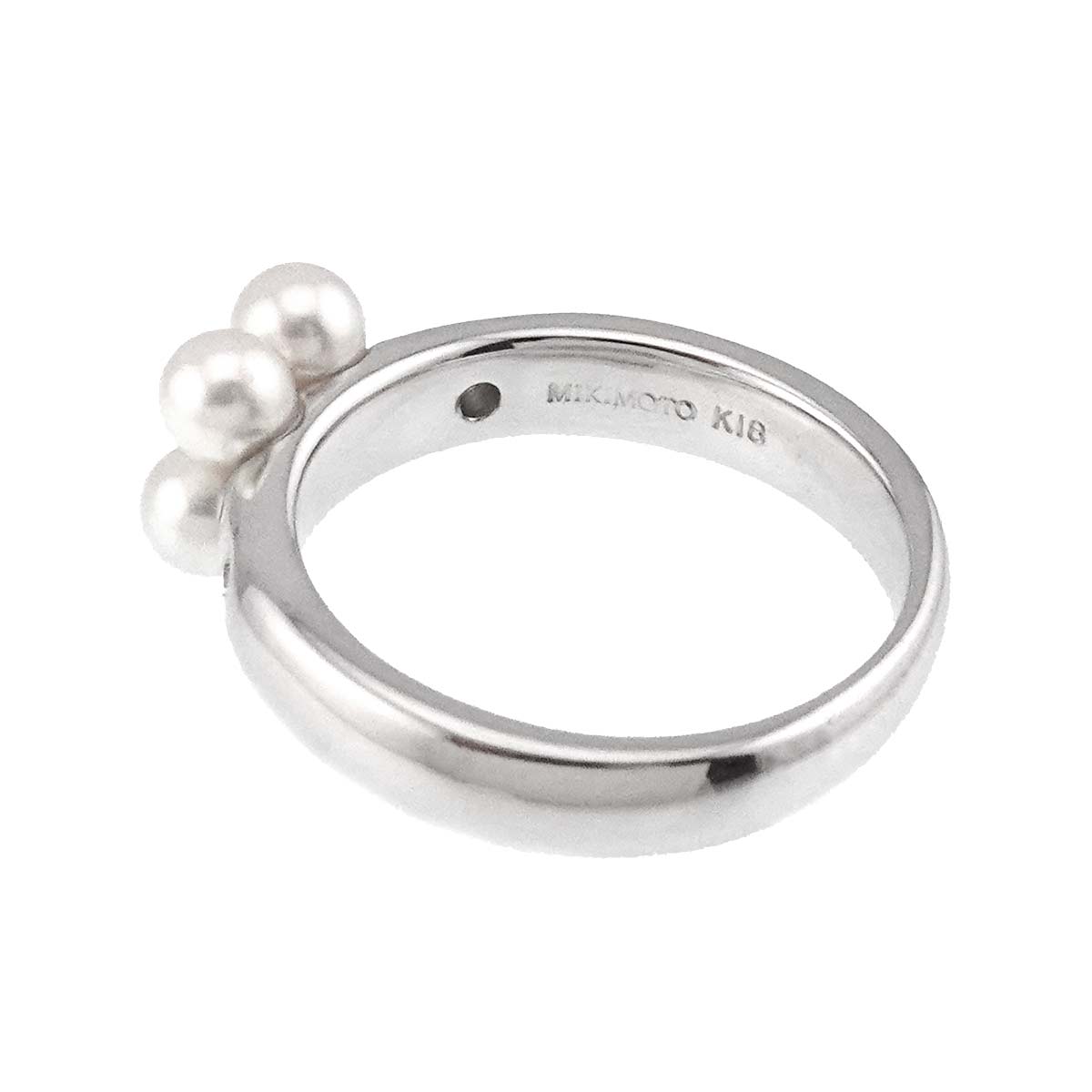 Akoya Pearl 3.6mm Diamond Ring 18K White Gold size4.5(US)