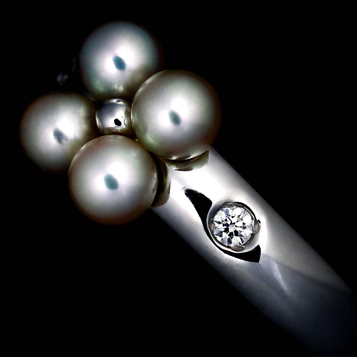 Akoya Pearl 3.6mm Diamond Ring 18K White Gold size4.5(US)