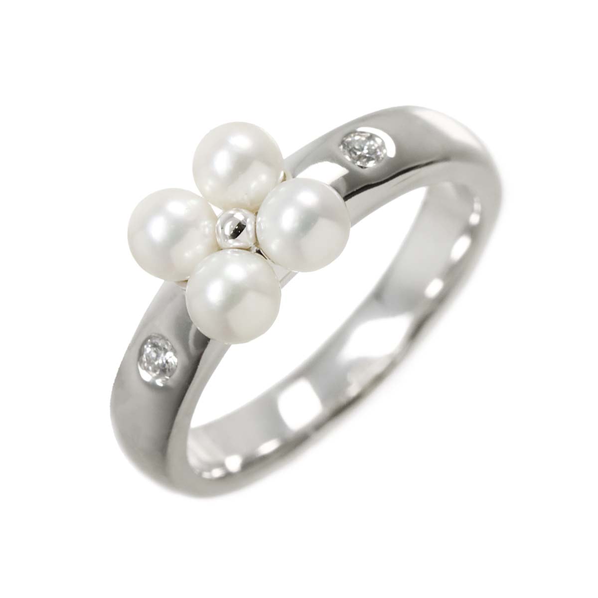 Akoya Pearl 3.6mm Diamond Ring 18K White Gold size4.5(US)