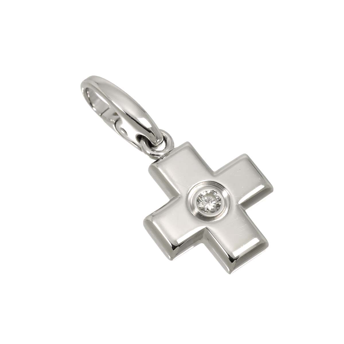 Diamond Cross Motif Charm Pendant 18K White Gold 750