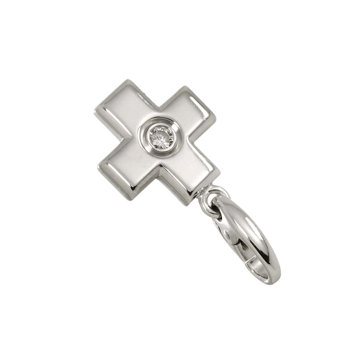 Diamond Cross Motif Charm Pendant 18K White Gold 750