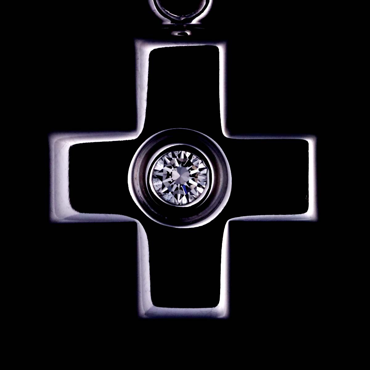 Diamond Cross Motif Charm Pendant 18K White Gold 750