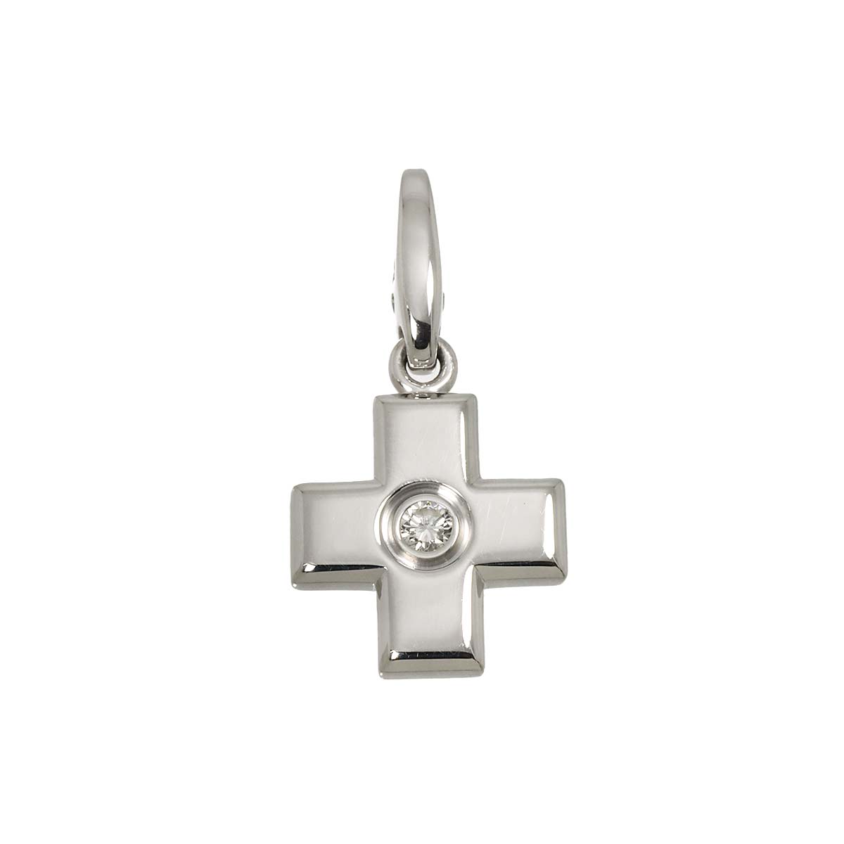 Diamond Cross Motif Charm Pendant 18K White Gold 750