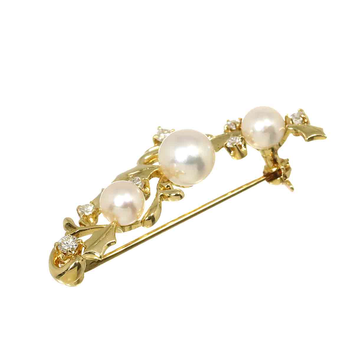 Akoya pearl 6.9-5.3mm Diamond Brooch 18K Yellow Gold 750