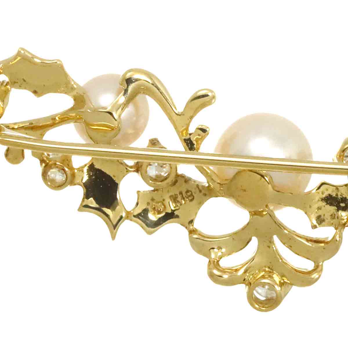 Akoya pearl 6.9-5.3mm Diamond Brooch 18K Yellow Gold 750