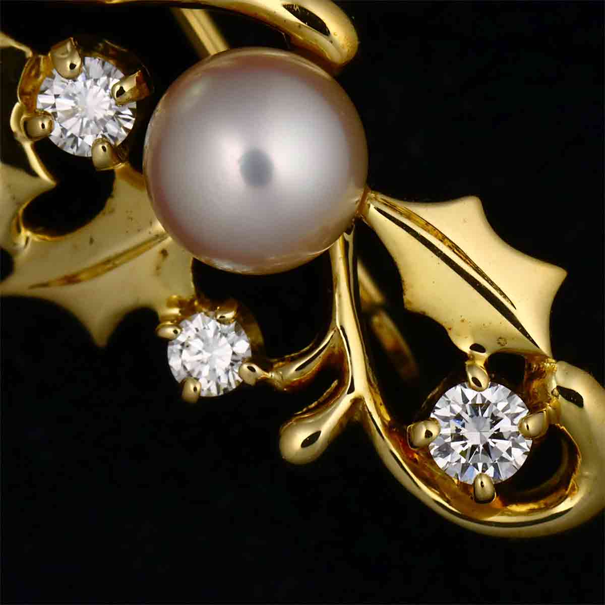 Akoya pearl 6.9-5.3mm Diamond Brooch 18K Yellow Gold 750