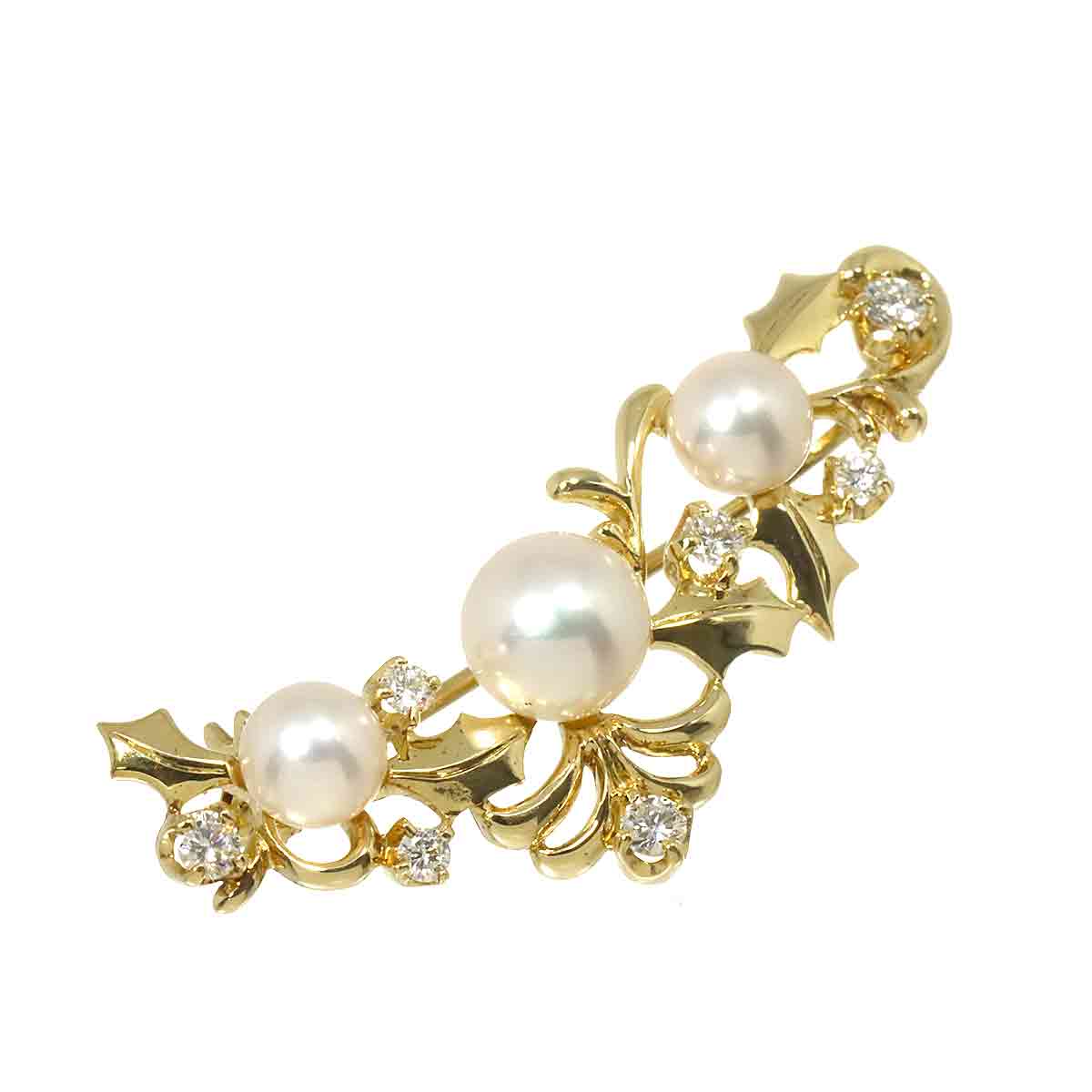 Akoya pearl 6.9-5.3mm Diamond Brooch 18K Yellow Gold 750