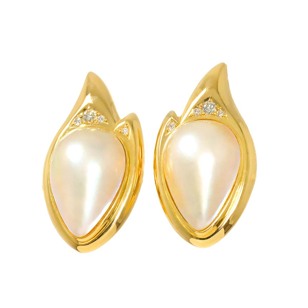Mabe Pearl Diamond 0.09ctx2 Earrings Clip on 18K YG 750