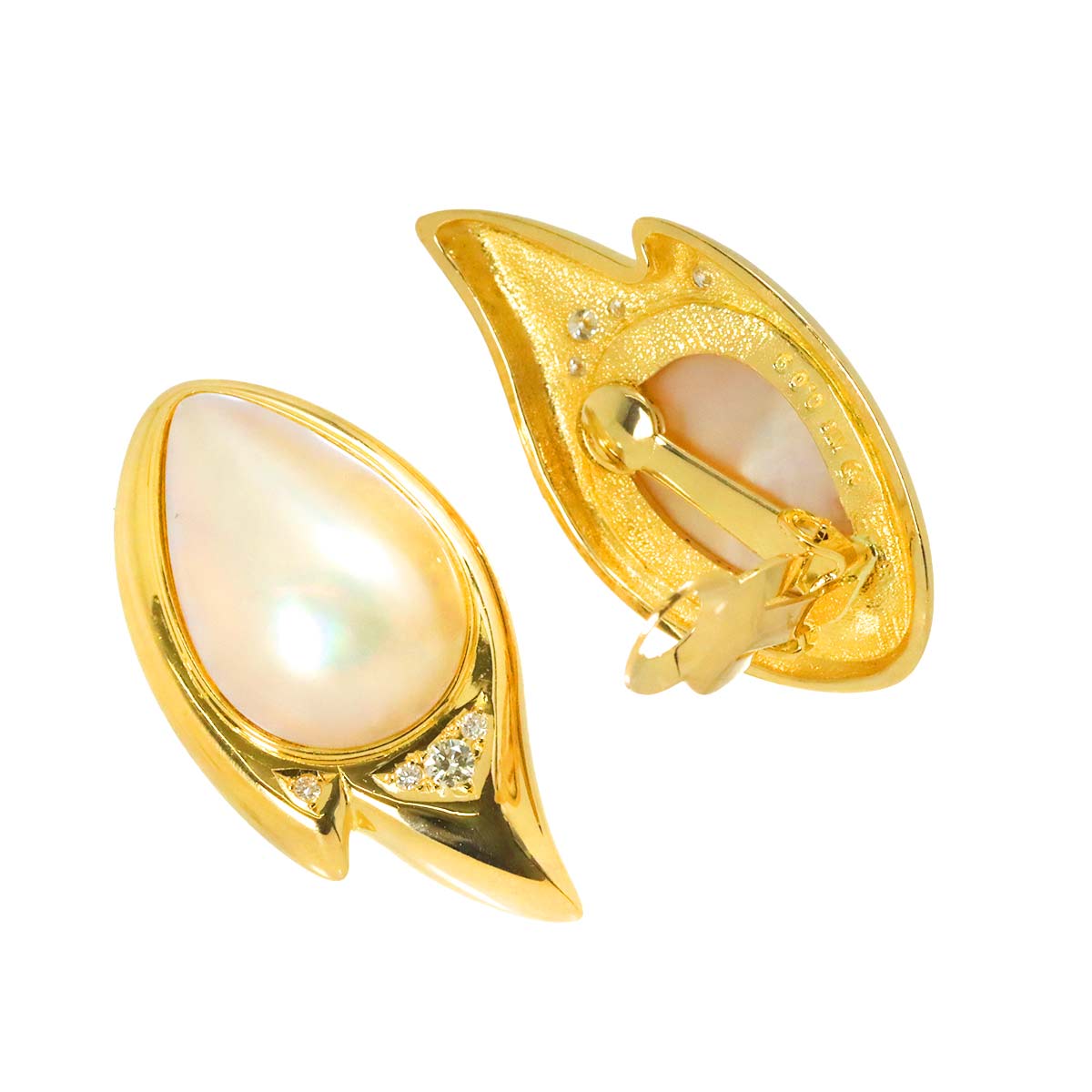 Mabe Pearl Diamond 0.09ctx2 Earrings Clip on 18K YG 750
