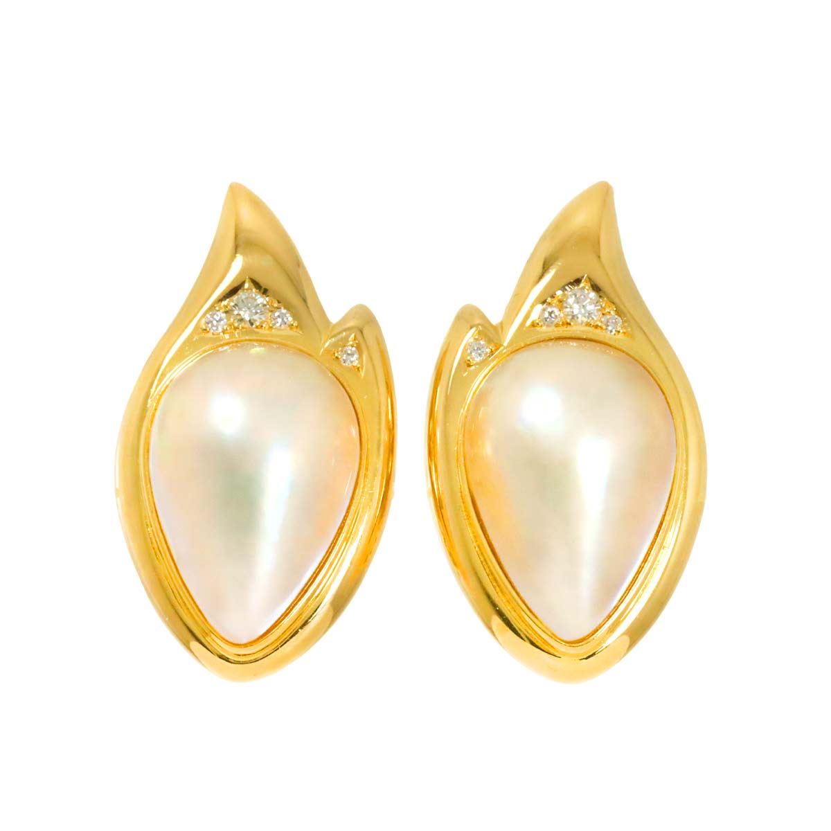 Mabe Pearl Diamond 0.09ctx2 Earrings Clip on 18K YG 750