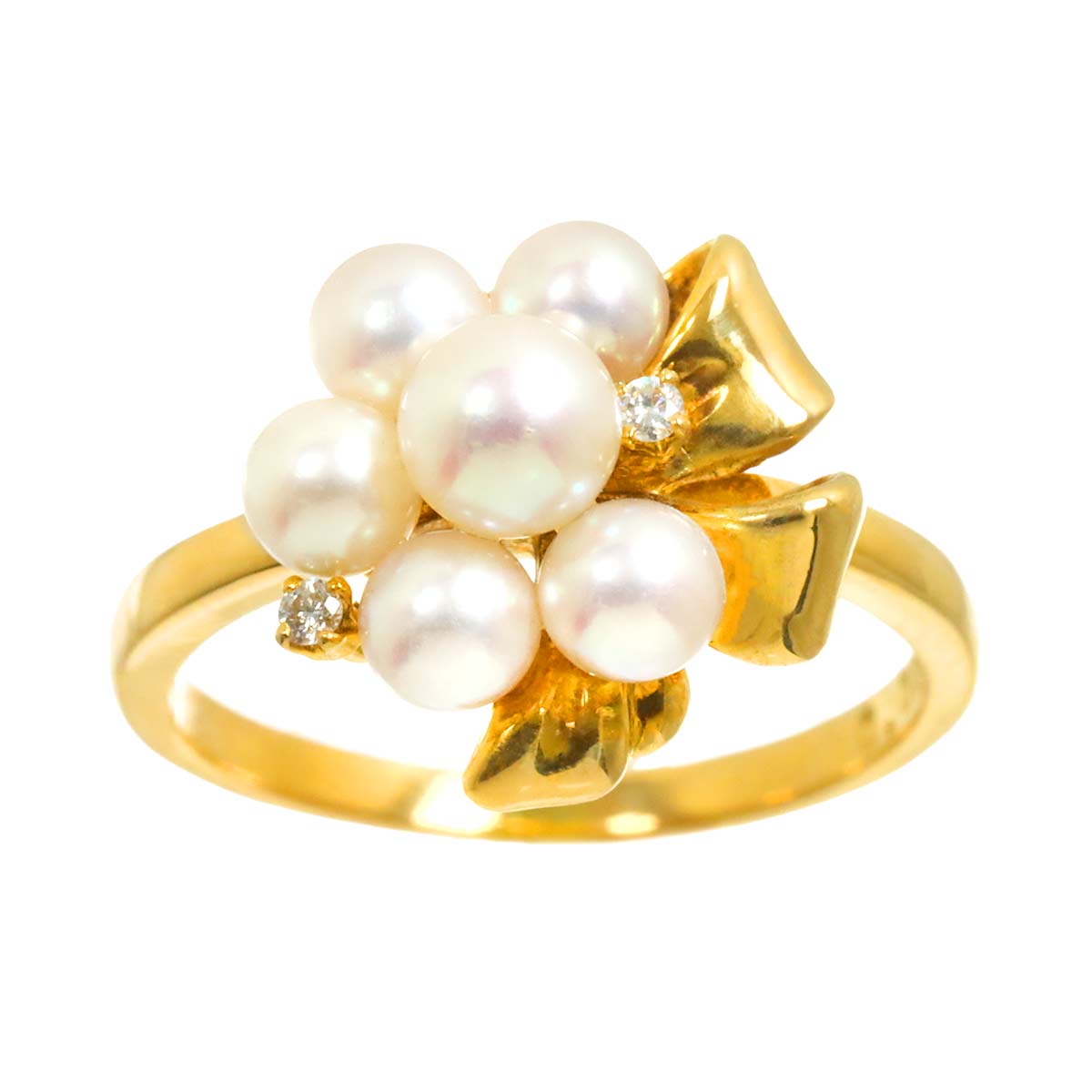 Akoya Pearl Diamond 0.03ct Ring 18K YG 750 Size6.75(US)