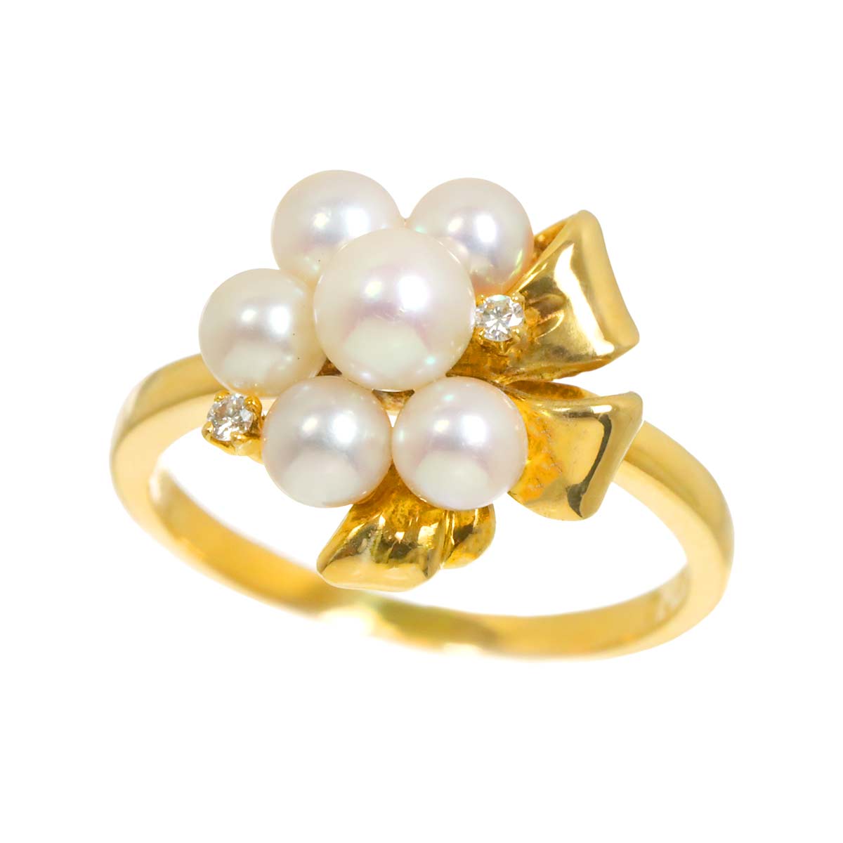 Akoya Pearl Diamond 0.03ct Ring 18K YG 750 Size6.75(US)