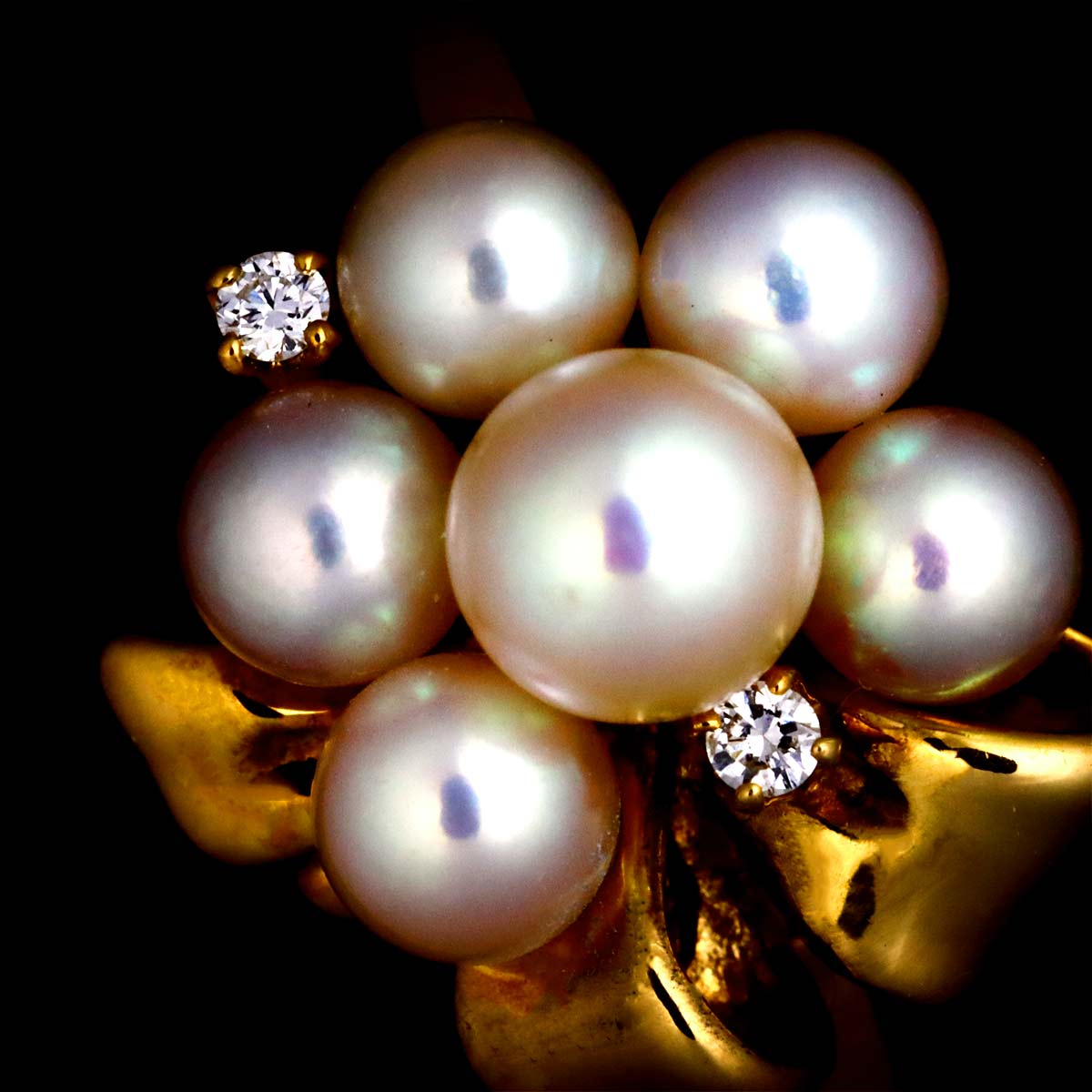 Akoya Pearl Diamond 0.03ct Ring 18K YG 750 Size6.75(US)