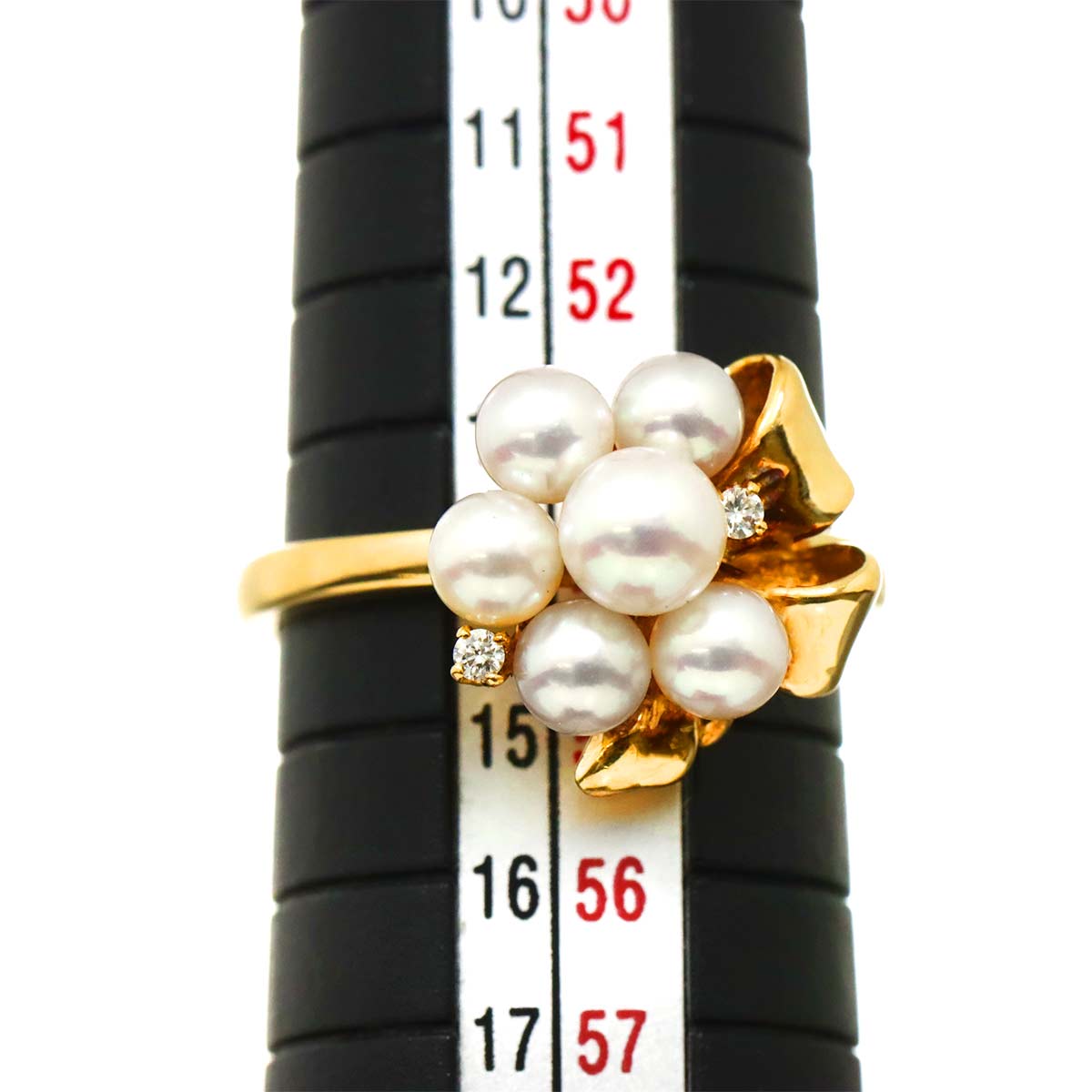 Akoya Pearl Diamond 0.03ct Ring 18K YG 750 Size6.75(US)