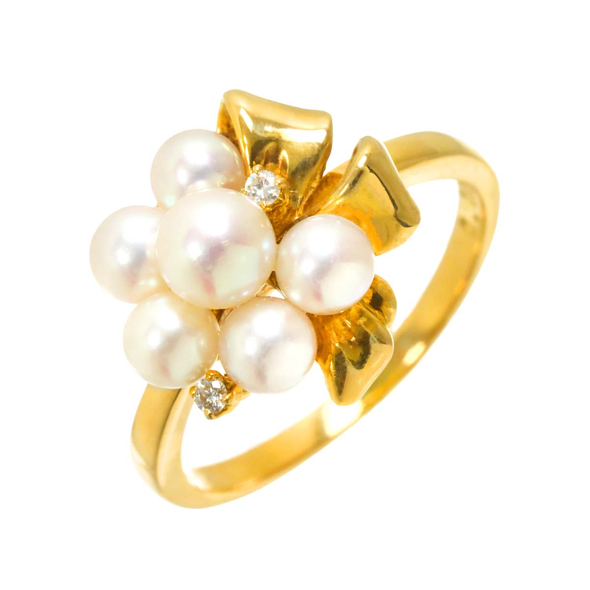 Akoya Pearl Diamond 0.03ct Ring 18K YG 750 Size6.75(US)
