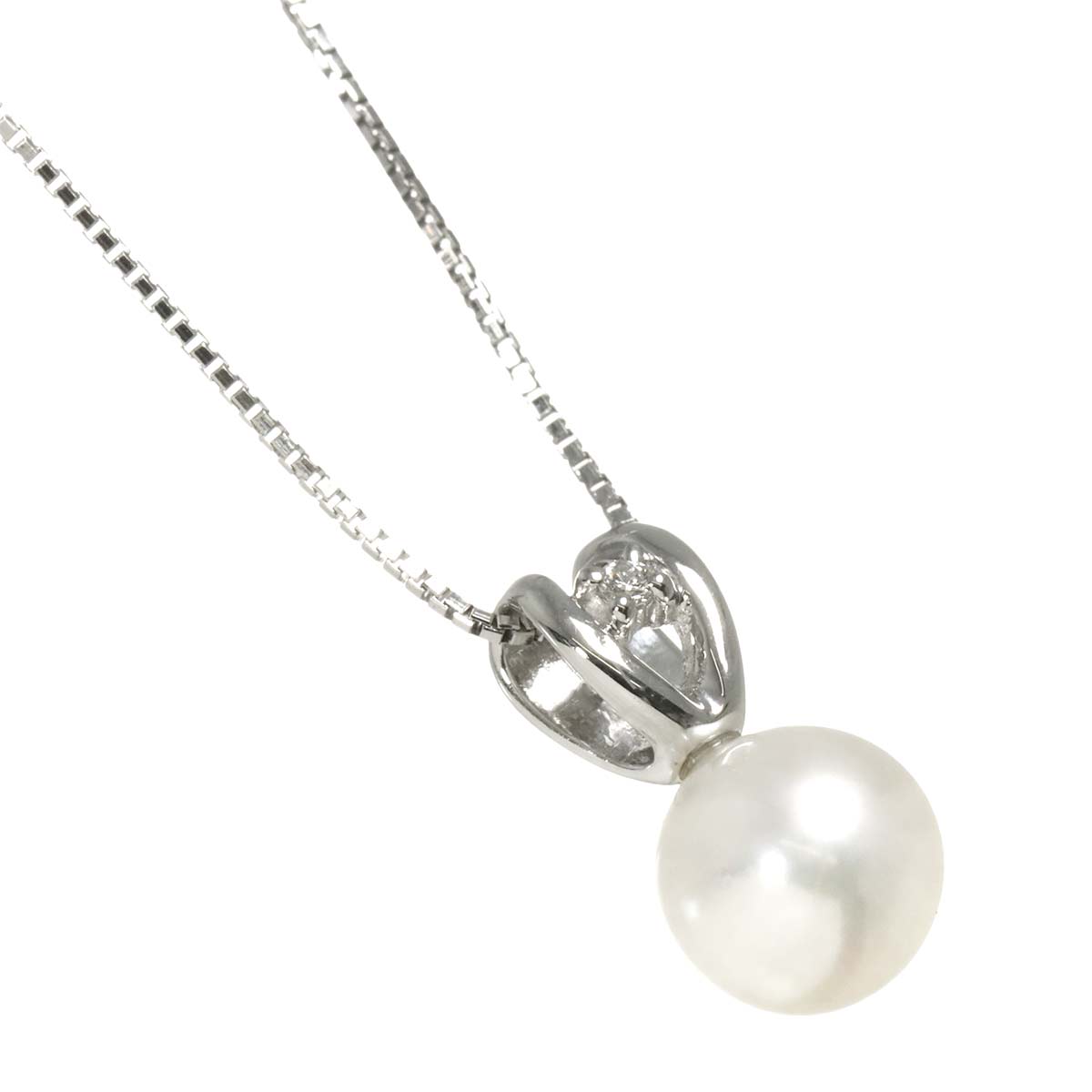 Akoya Pearl 7.3mm Diamond 0.01ct Necklace 18K WG 750