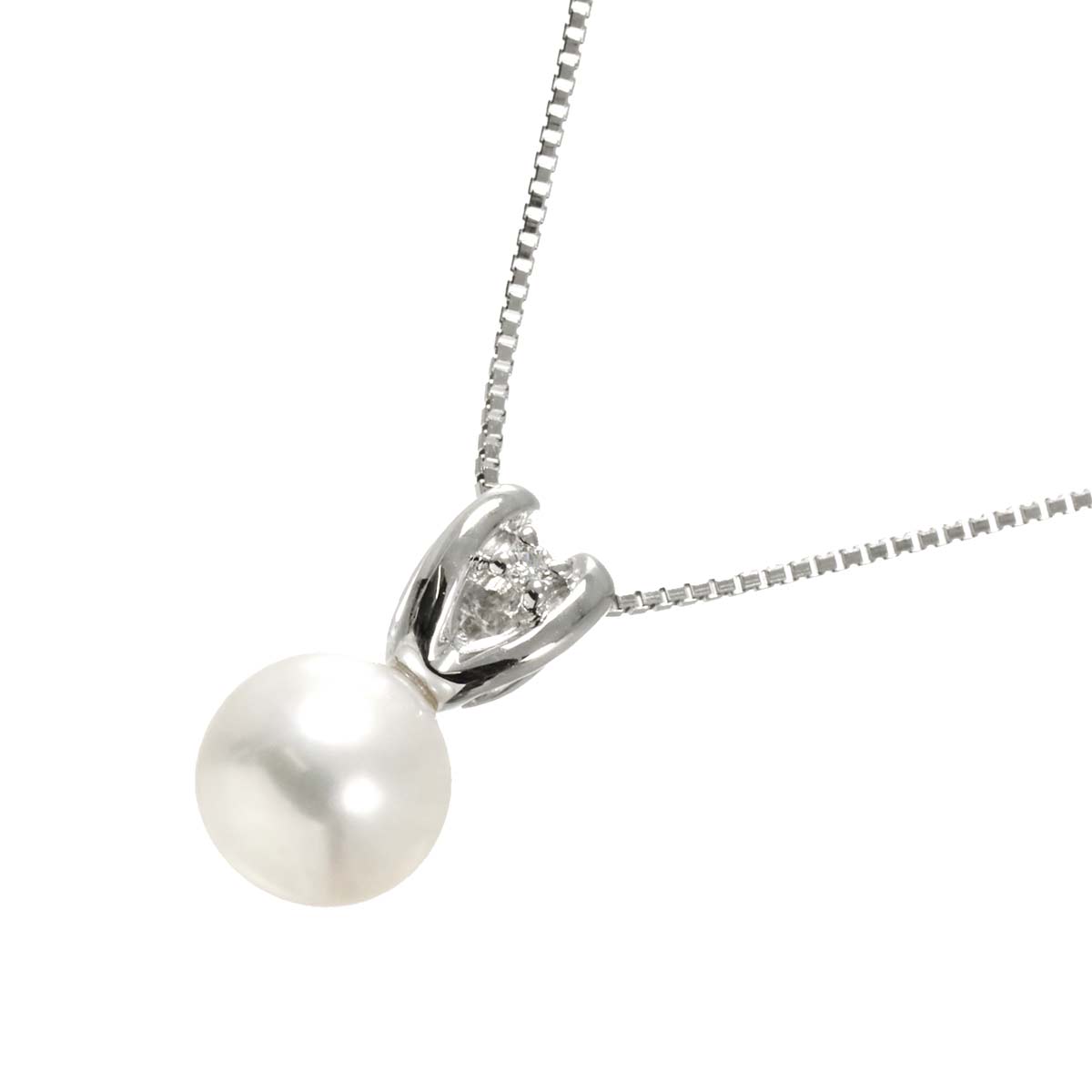 Akoya Pearl 7.3mm Diamond 0.01ct Necklace 18K WG 750