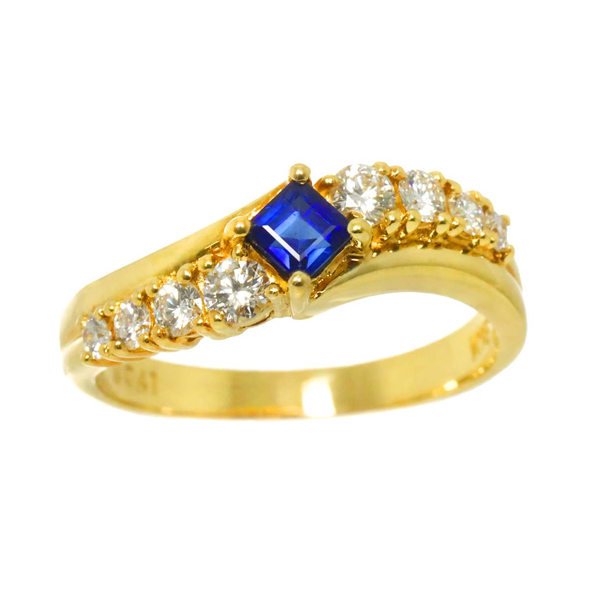 Sapphire 0.41ct Diamond 0.43ct Ring 18K YG 750 6.75-7.25(US)