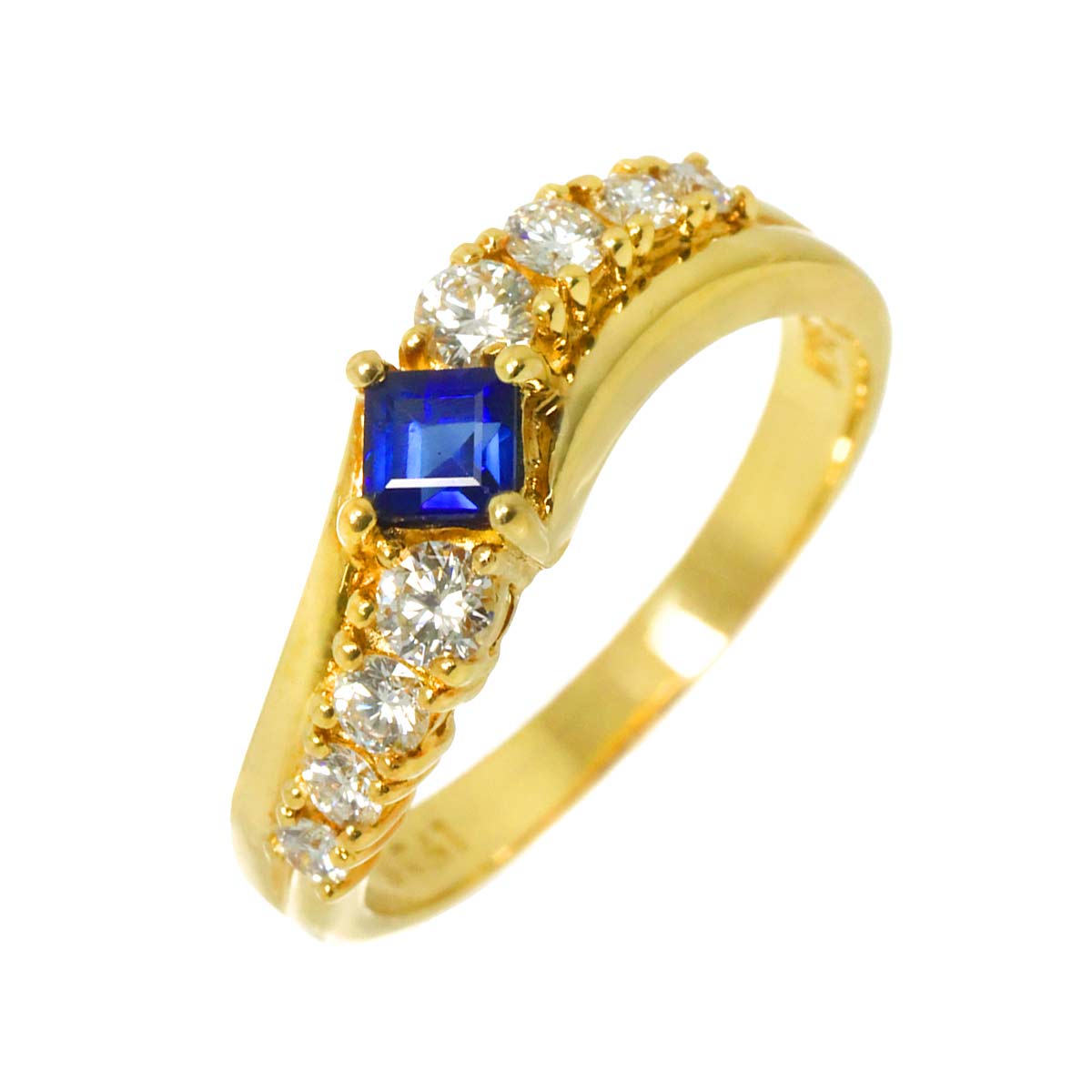 Sapphire 0.41ct Diamond 0.43ct Ring 18K YG 750 6.75-7.25(US)