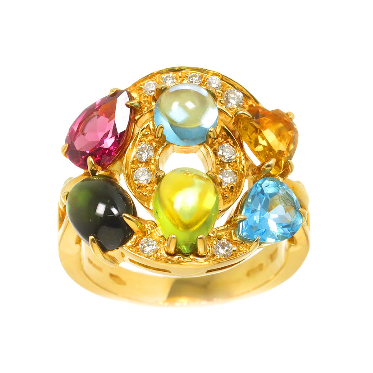 Topaz Diamond Multi Stone Ring 18K YG 750 Size5.25(US)