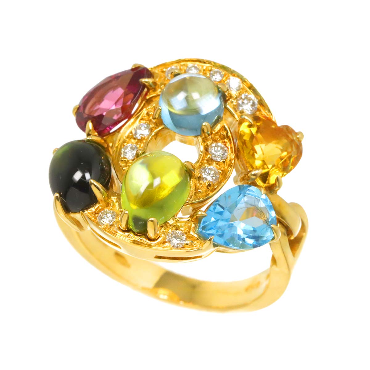 Topaz Diamond Multi Stone Ring 18K YG 750 Size5.25(US)