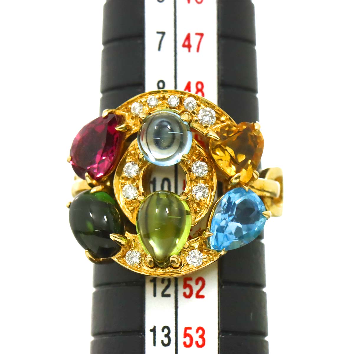 Topaz Diamond Multi Stone Ring 18K YG 750 Size5.25(US)