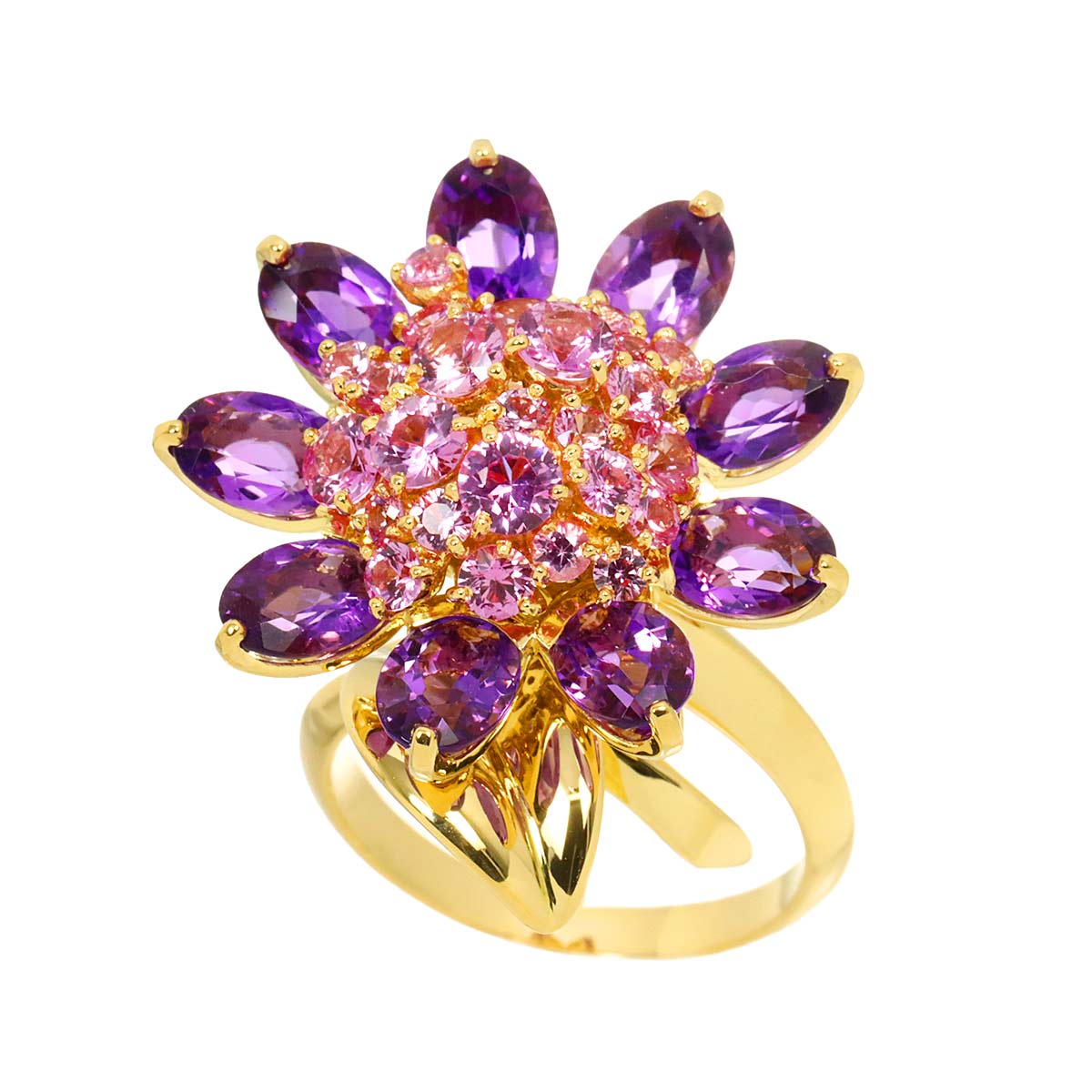 Hawaii Sapphire Amethyst Ring 18K YG Size:57 7.75-8 US