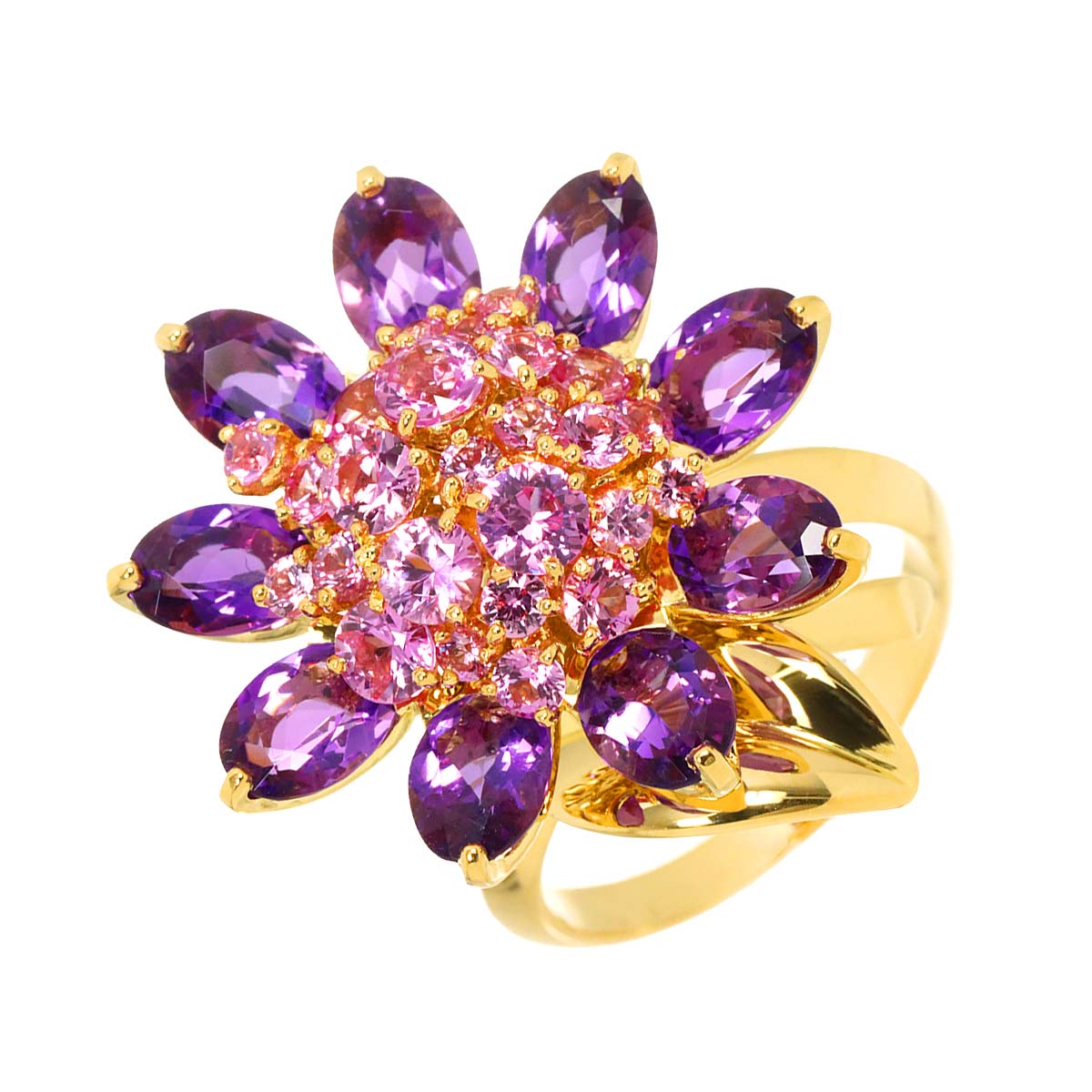 Hawaii Sapphire Amethyst Ring 18K YG Size:57 7.75-8 US