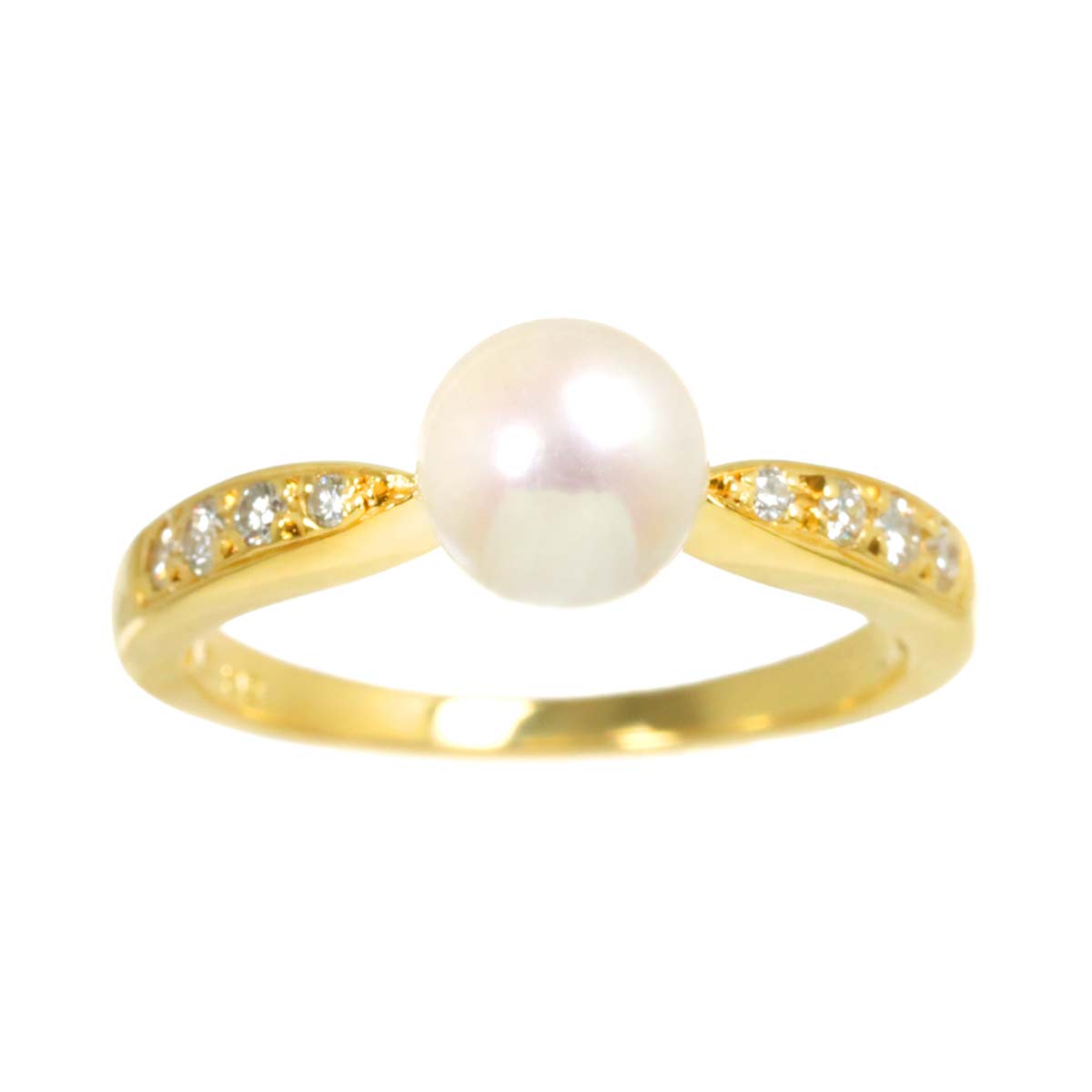 Akoya Pearl 6.3mm Diamond Ring 18K YG 750 5.25(US)