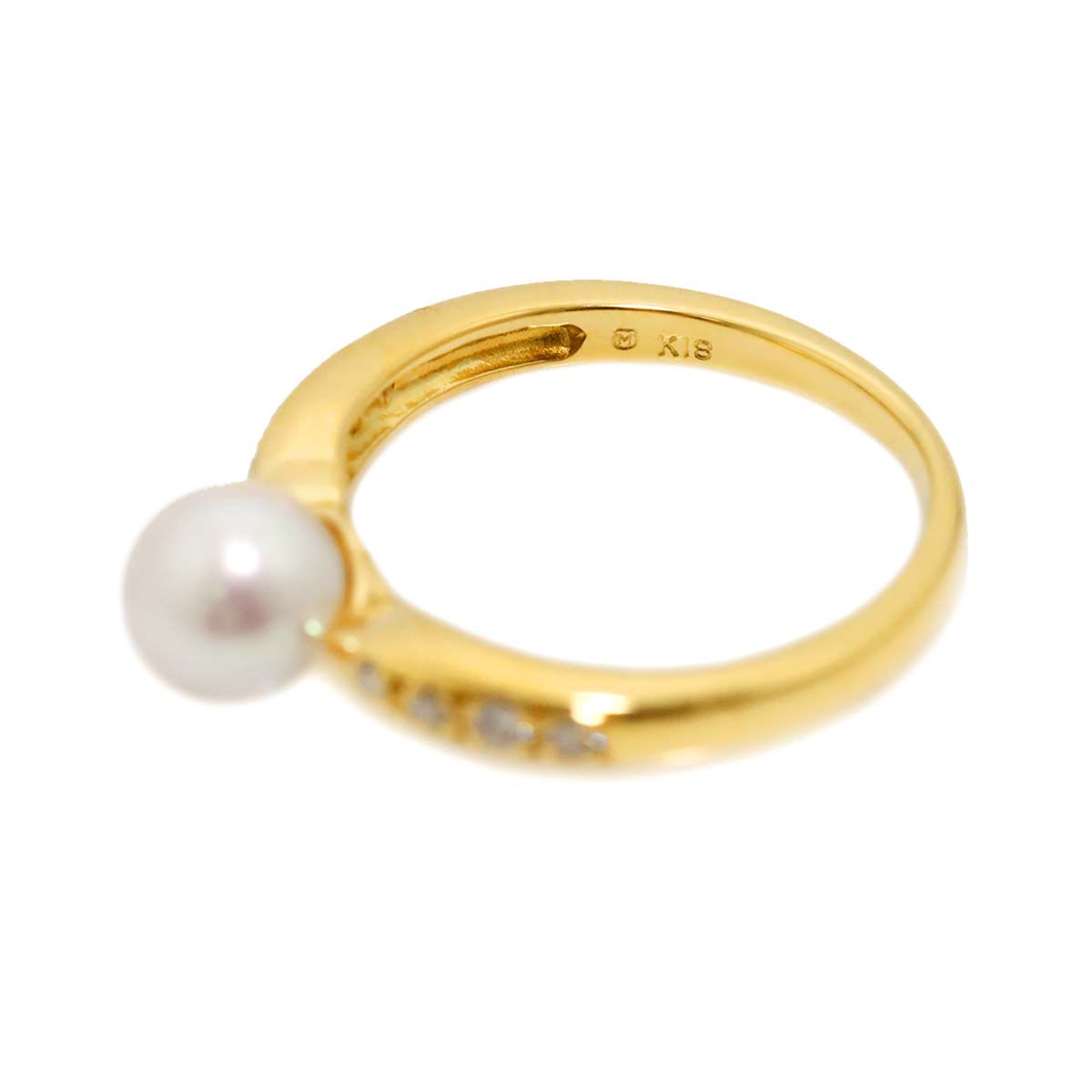 Akoya Pearl 6.3mm Diamond Ring 18K YG 750 5.25(US)