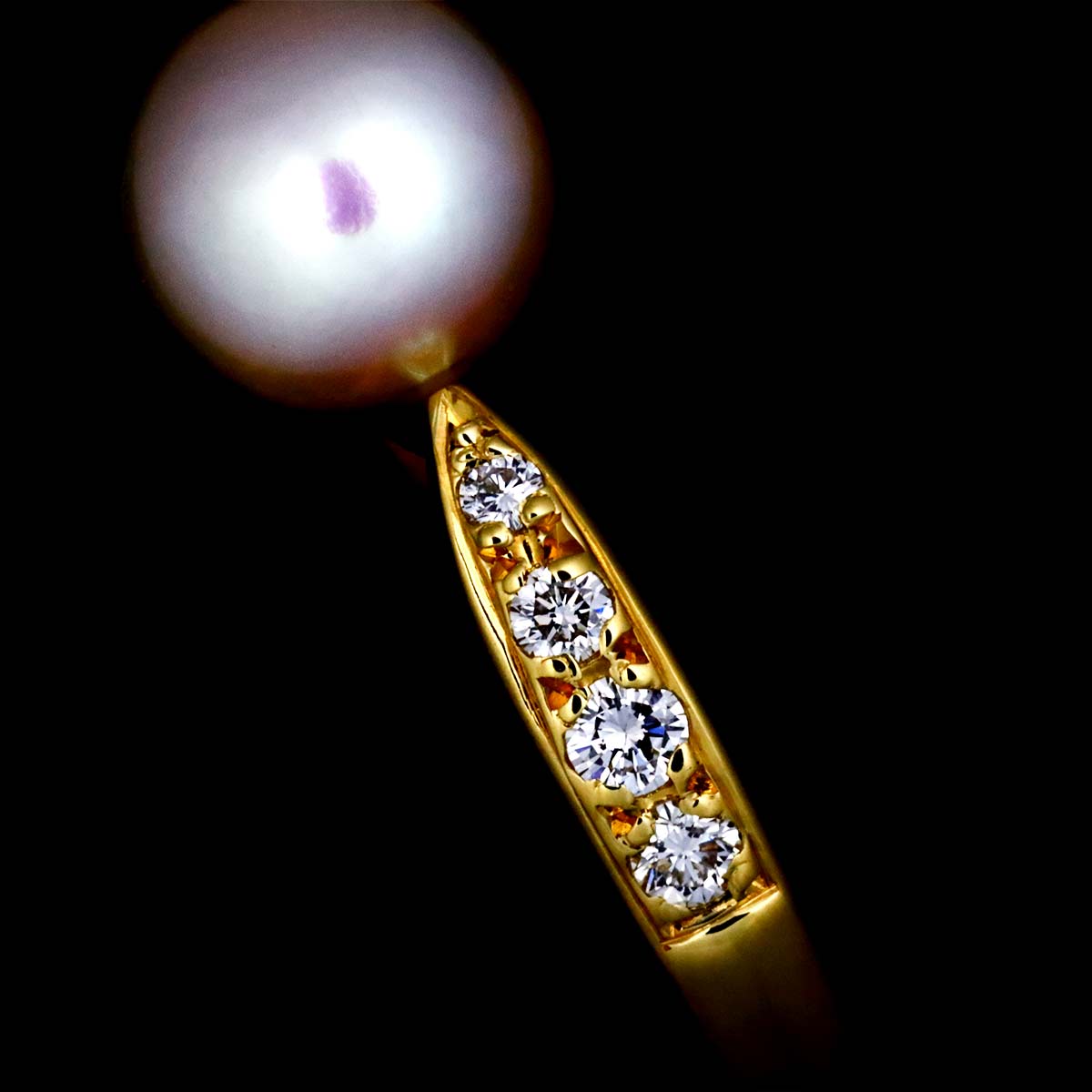 Akoya Pearl 6.3mm Diamond Ring 18K YG 750 5.25(US)