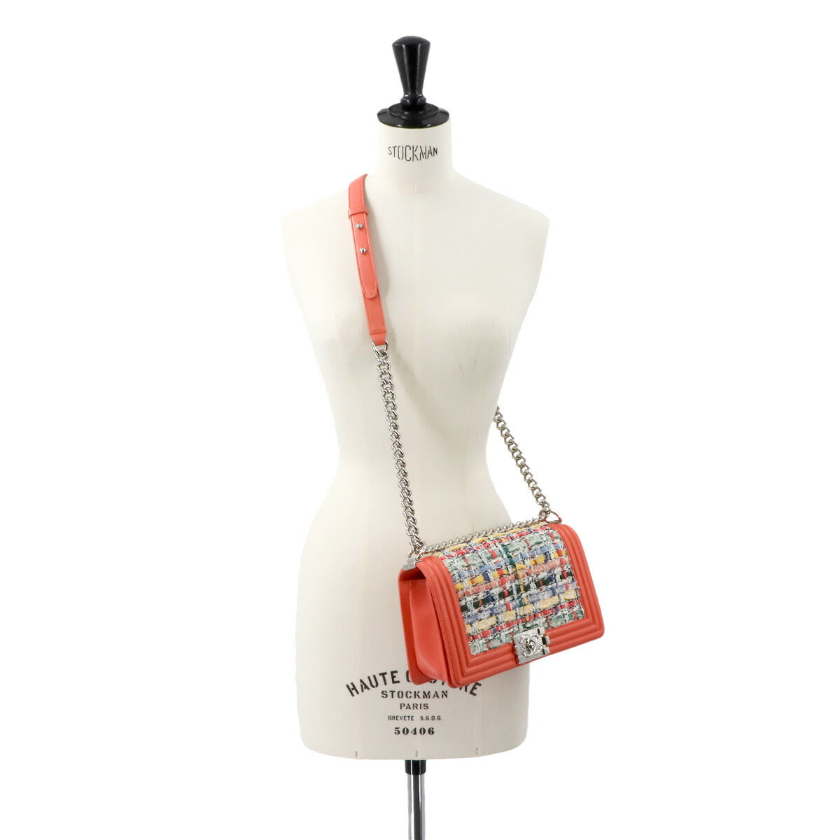 BOY CHANEL Chain Shoulder Bag Tweed Leather Multicolor A67086