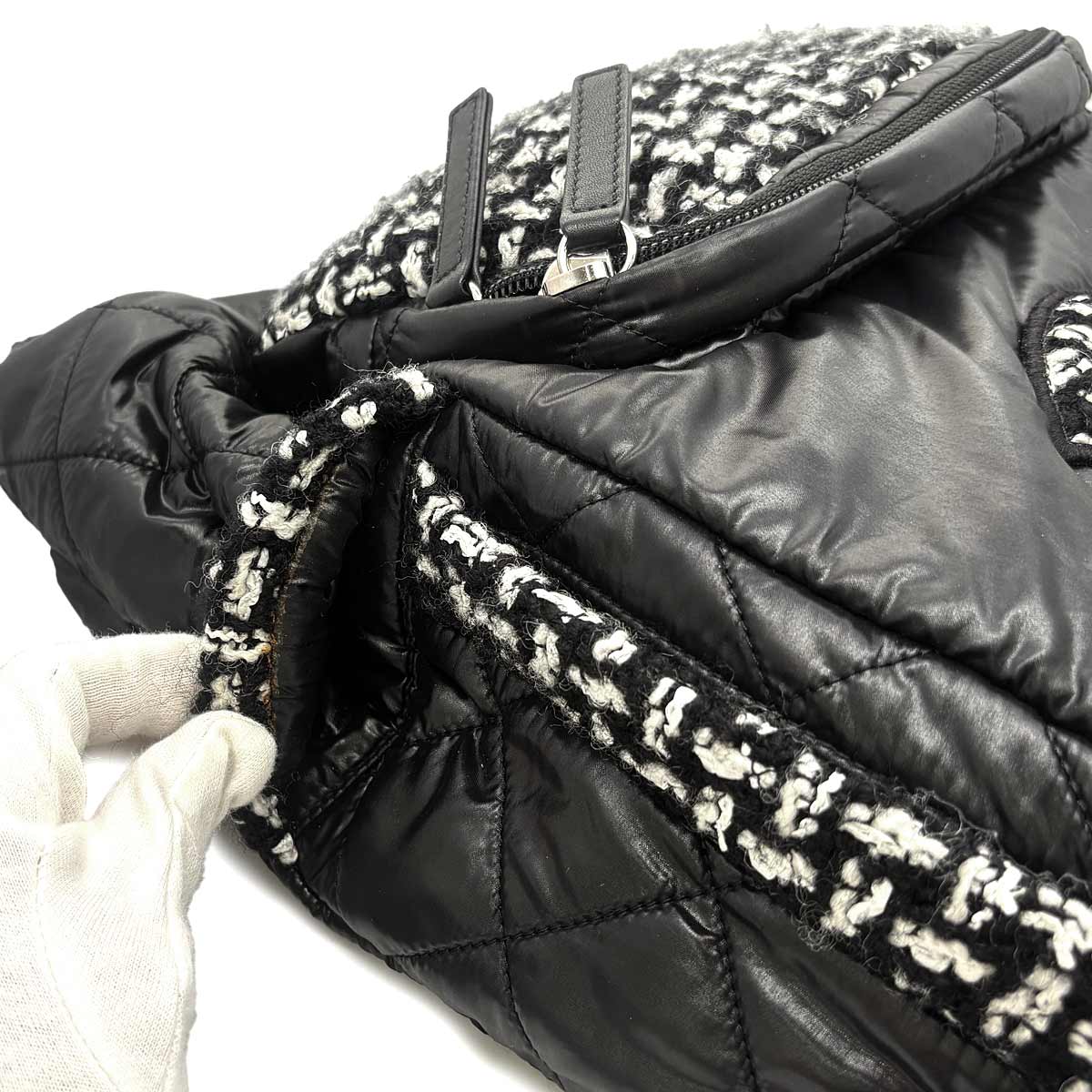 Coco Neige Back Pack Nylon Tweed Black White AS2109 Purse