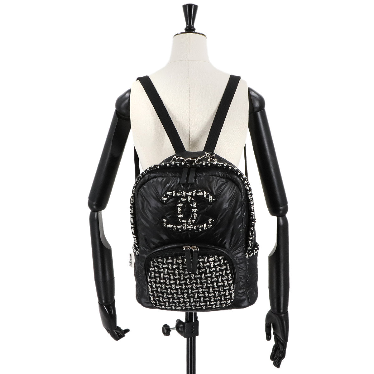 Coco Neige Back Pack Nylon Tweed Black White AS2109 Purse