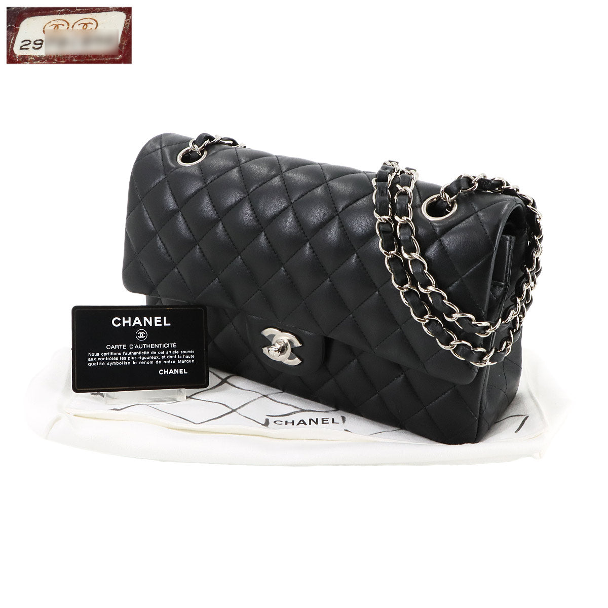 Medium Classic Double Flap Chain Bag 25cm Leather Black A01112