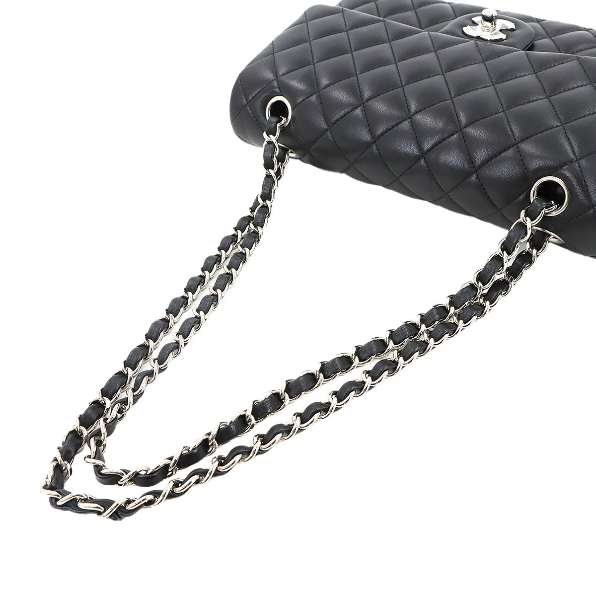 Medium Classic Double Flap Chain Bag 25cm Leather Black A01112