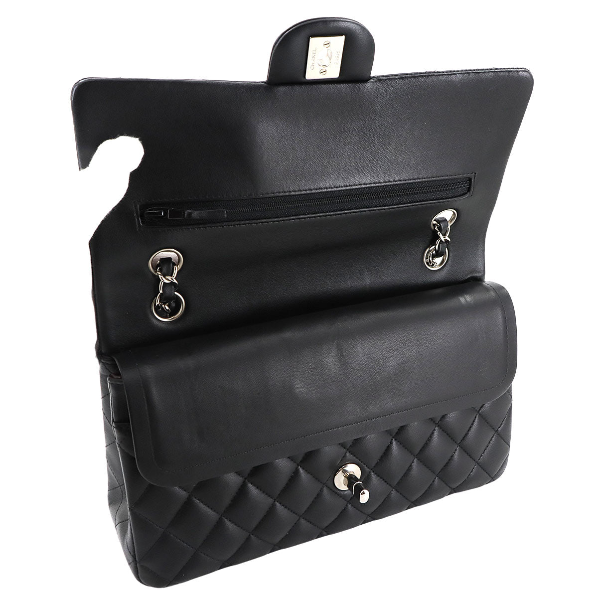 Medium Classic Double Flap Chain Bag 25cm Leather Black A01112