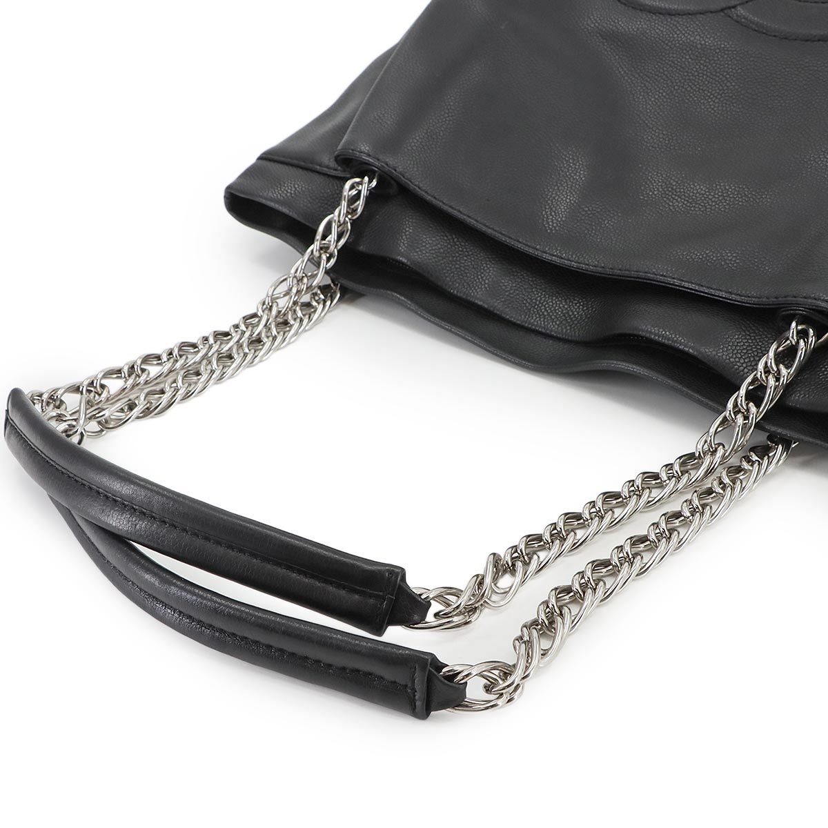 Chain Tote Bag Leather Black Coco Logos
