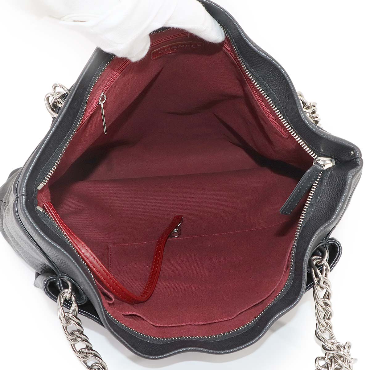 Chain Tote Bag Leather Black Coco Logos