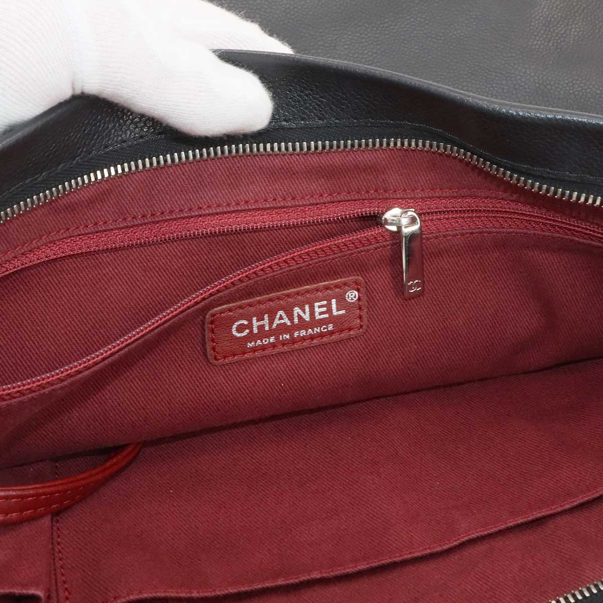 Chain Tote Bag Leather Black Coco Logos