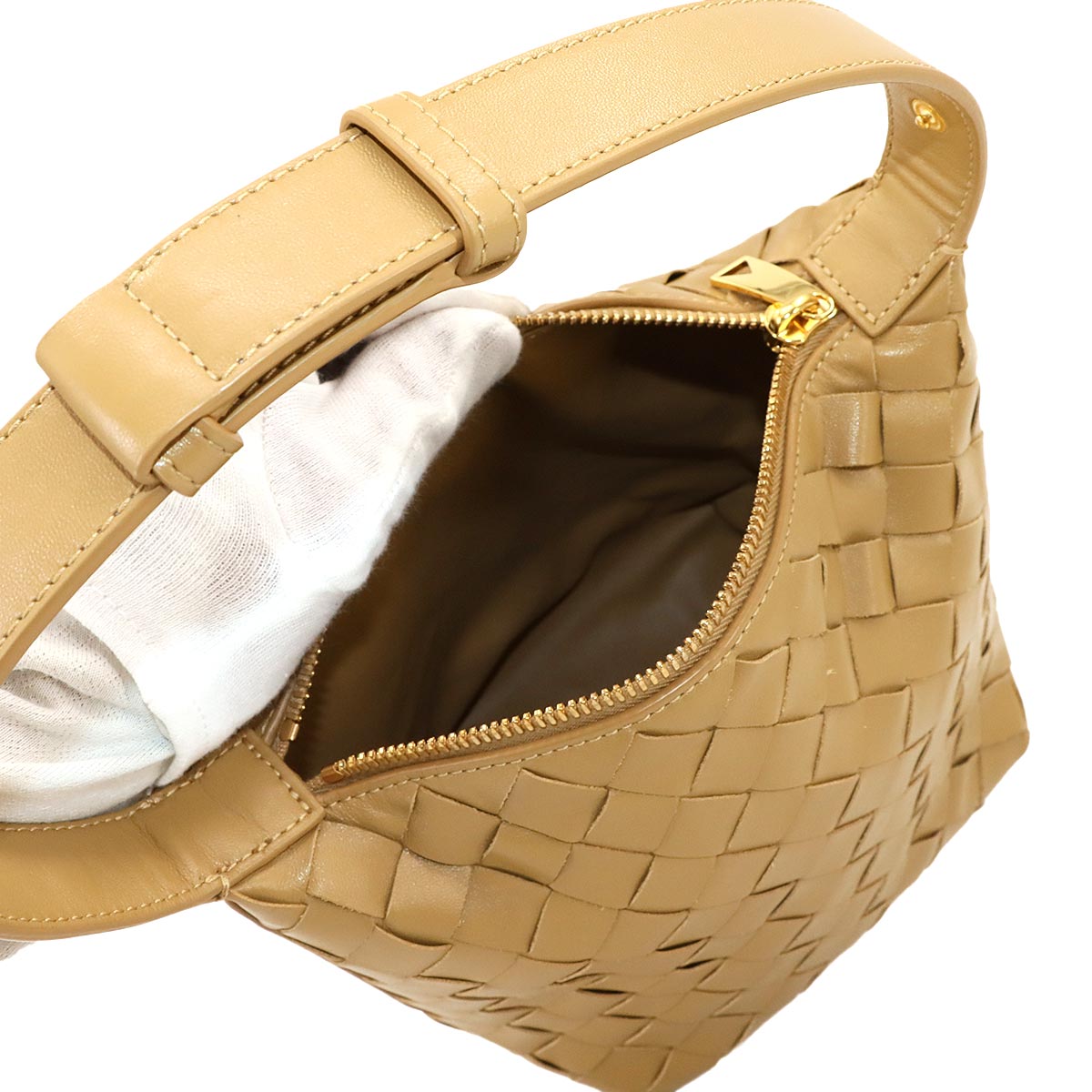 Intrecciato Wallace Hand Bag Lether Beige Purse