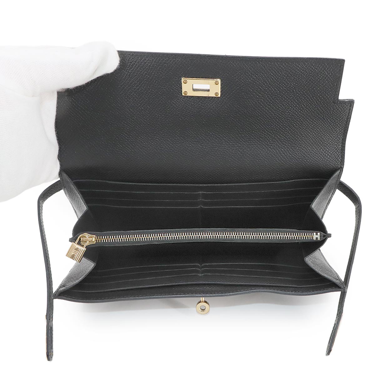 Kelly Wallet Veau Epsom Leather Black Purse