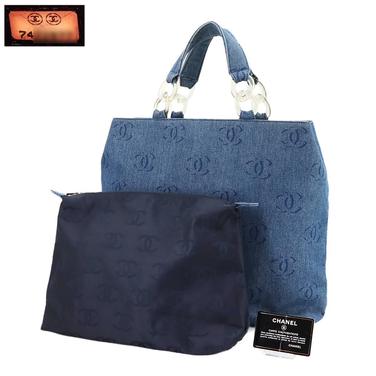 Plastic Chain Tote Bag Denim Blue Coco Mark Purse Vintage